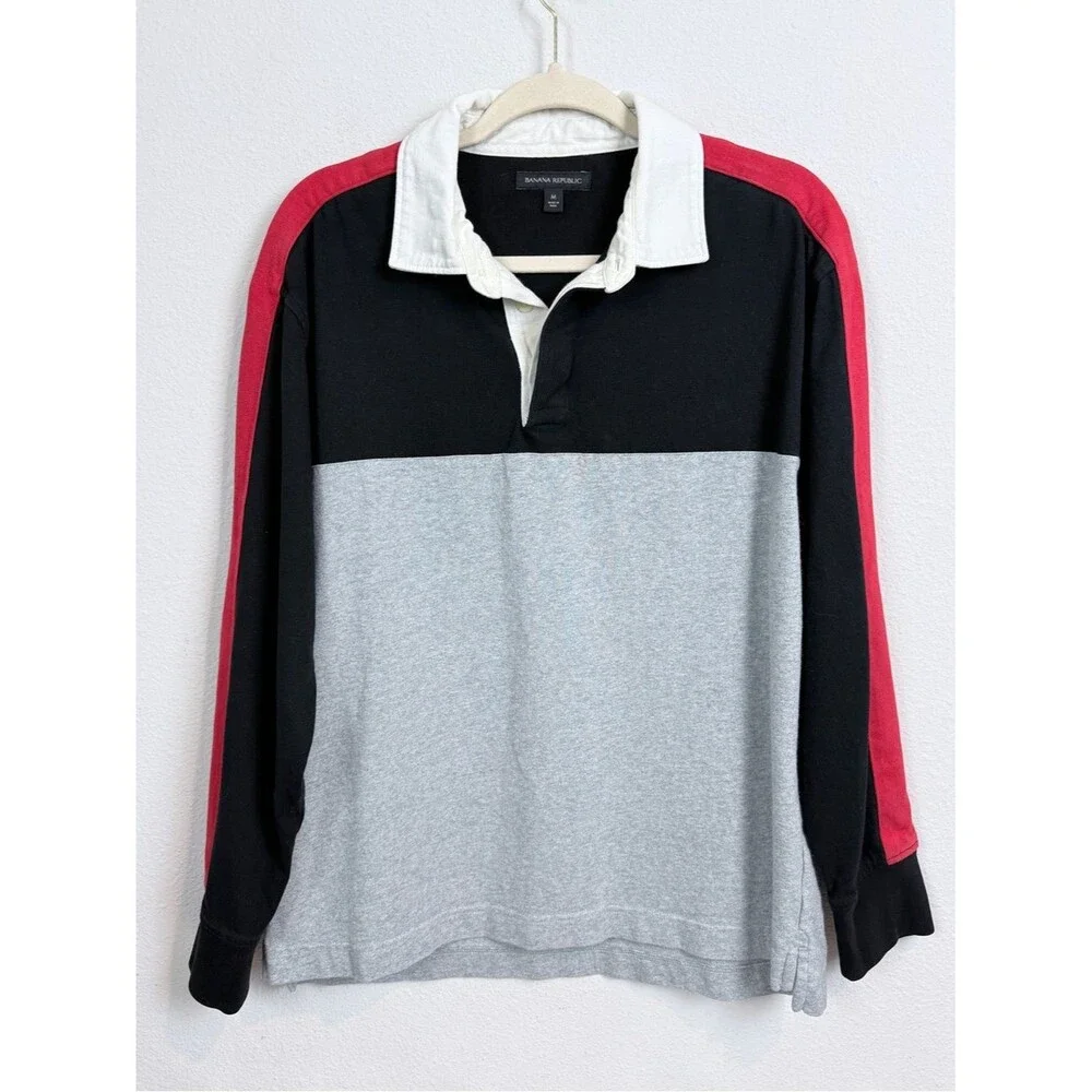 Banana Republic Long-Sleeve Colorblock Rugby Shirt Embroidered Under Collar M